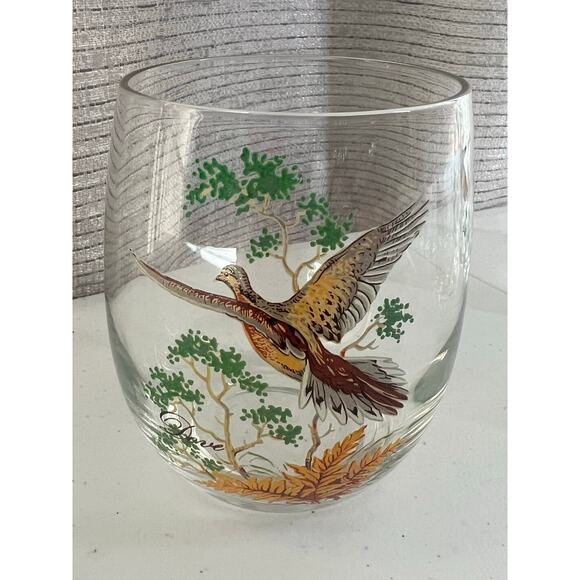 Vintage West Virginia Glass Hand Made Pitcher and 6 glasses hunting lodge birds - Picture 8 of 11